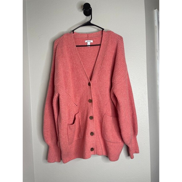 Nine West Pink Cardigan XXL Oversized Button Front Chunky Knit Sweater Pockets - Picture 1 of 6